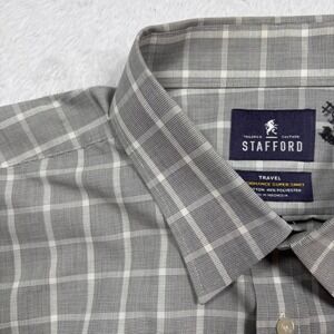 Stafford Button Down Men 2XL 18 34-35 Gray Check Travel Performance Super Shirt